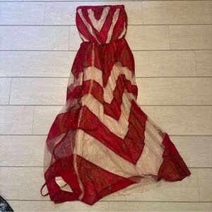 Chic Strapless pink-red and Cream Dress